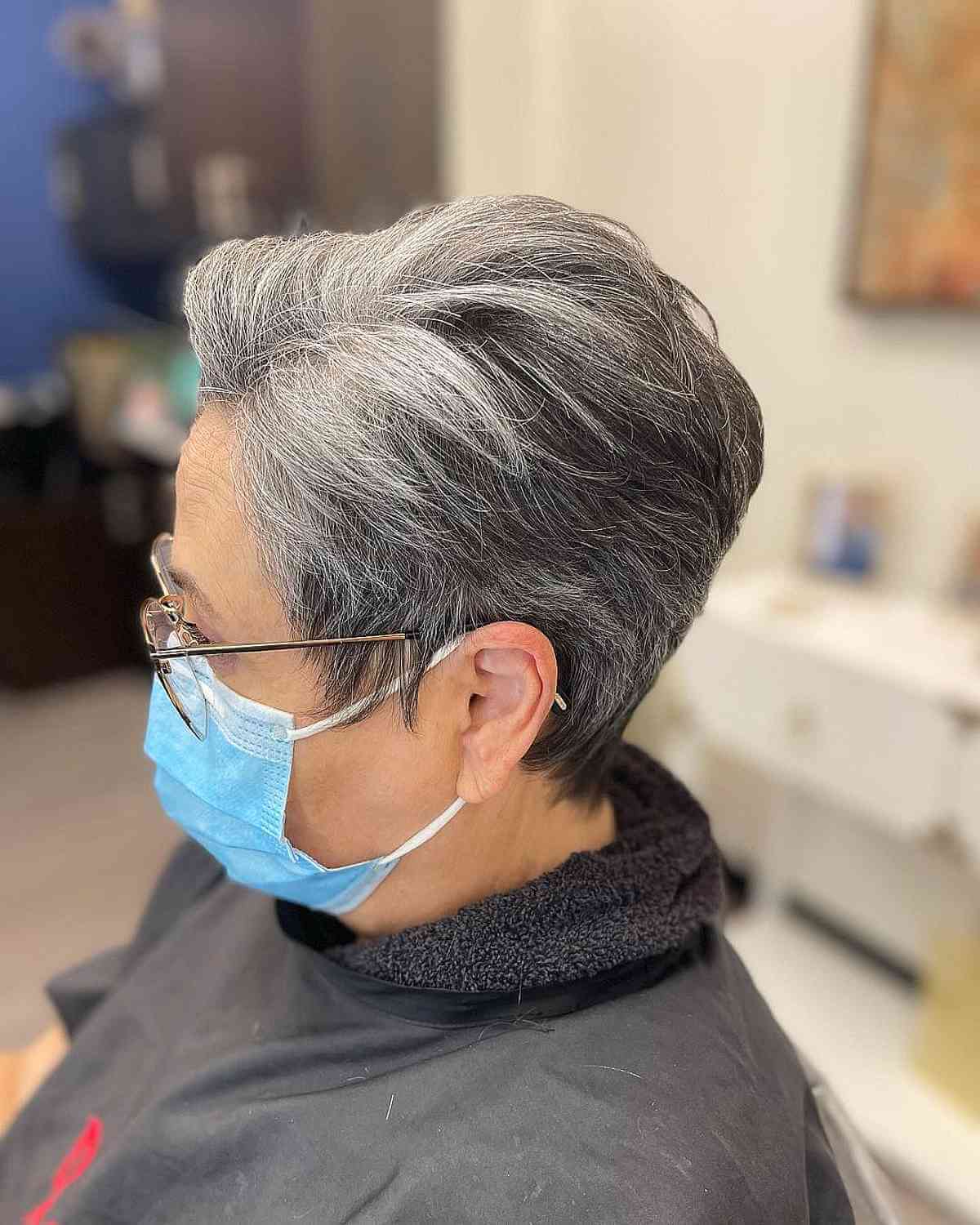 wedge pixie cut for women with glasses for a woman in her 70s