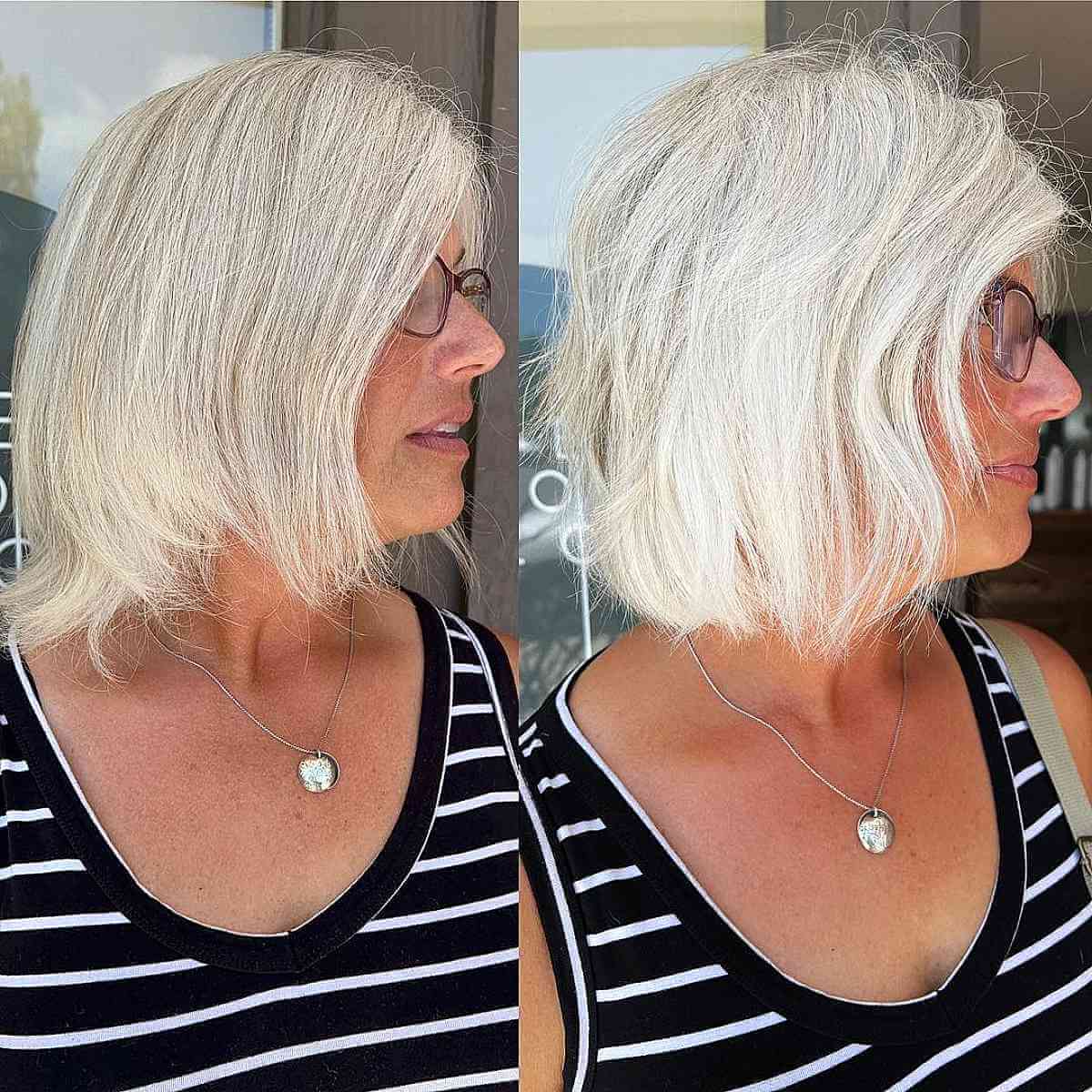 white bob with textured layers for ladies 60 and up