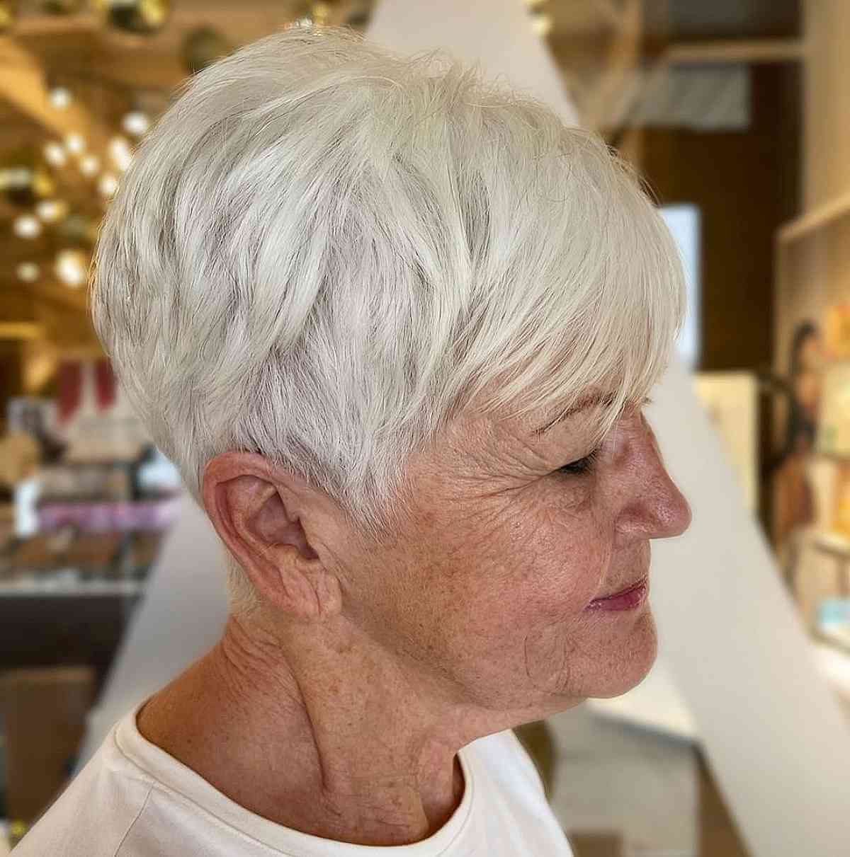 white layered pixie cut for ladies over 70