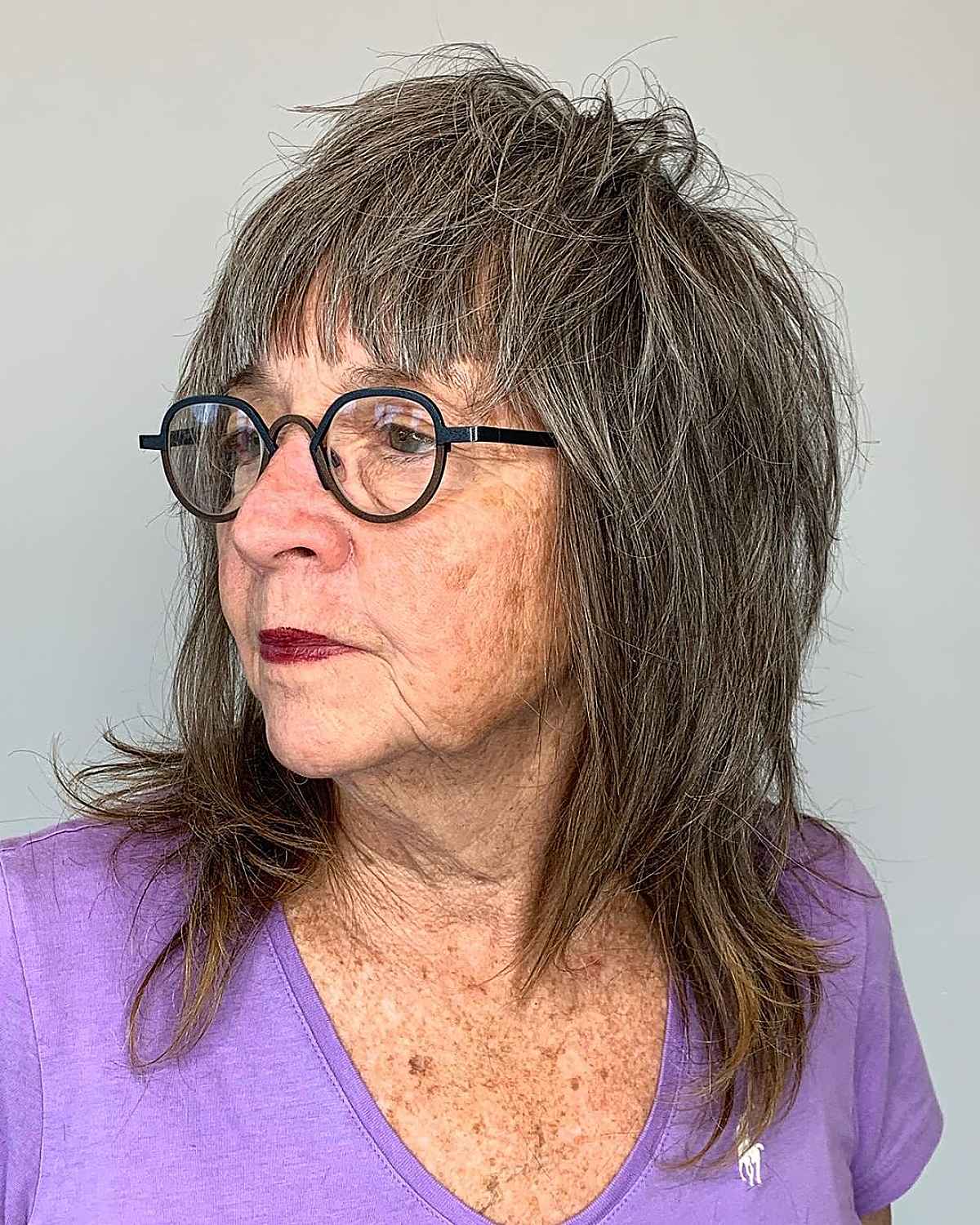 wolf cut with crown layers for women past 60