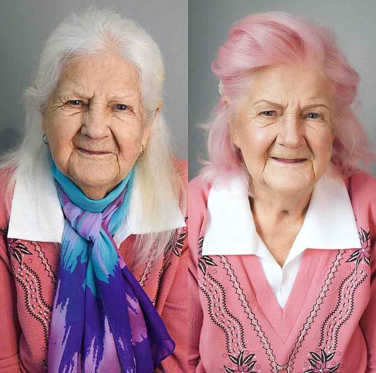 youthful looking short pink hair for 70 year old ladies