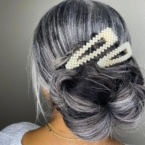 14 pearl clips against salt and pepper hair