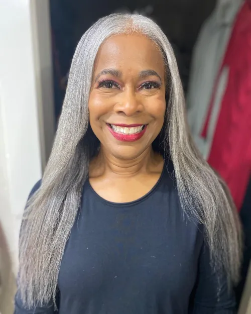 15 long and straight gray hair