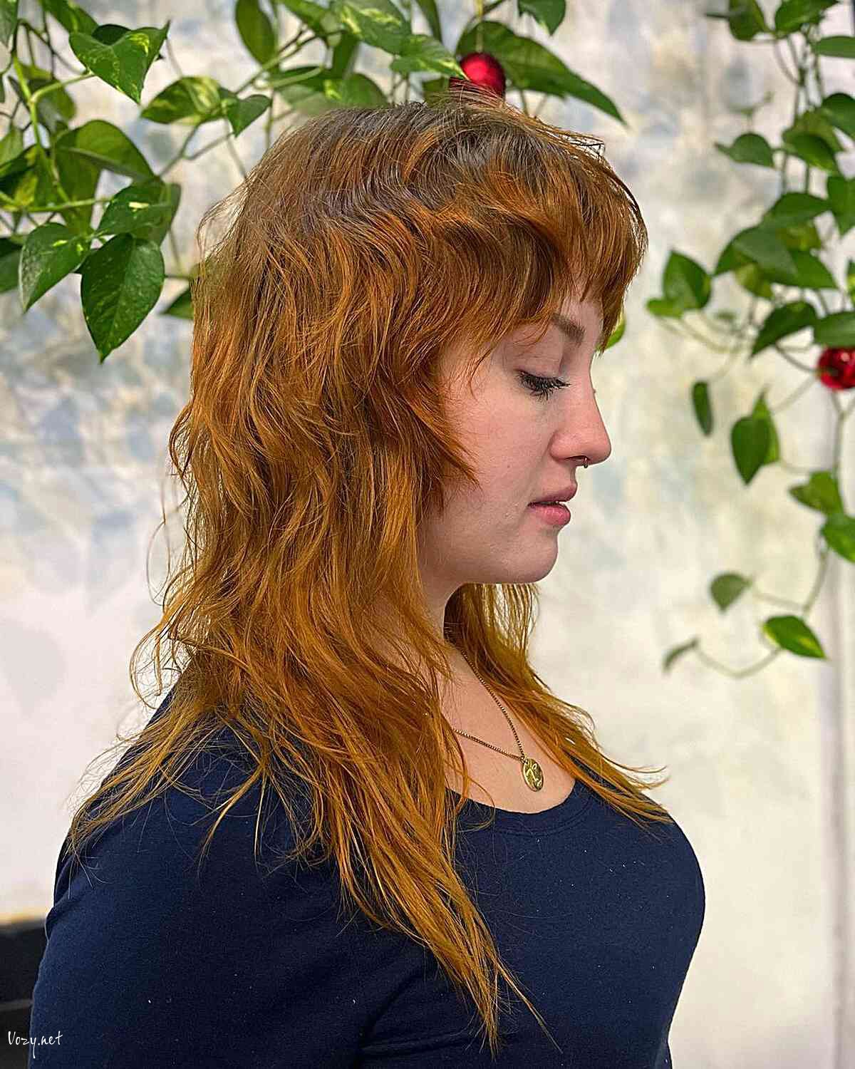 38554 medium length wolf cut shullet with wavy bangs