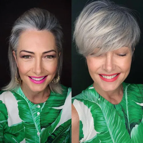 4 long pixie cut to transition to gray hair