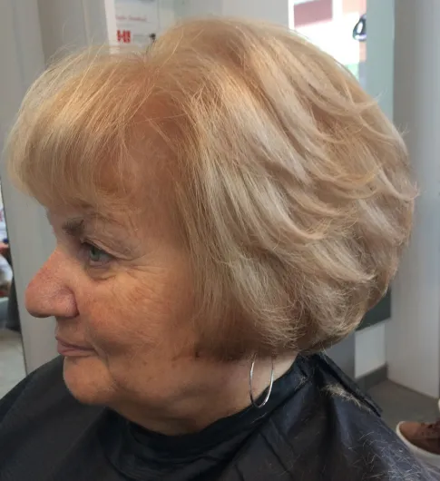 70 Short Feathered Strawberry Blonde Bob