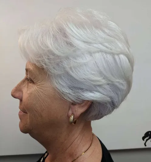 70 Short Feathered White Hairstyle
