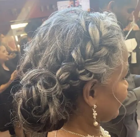 8 side french braid hairstyle for gray hair