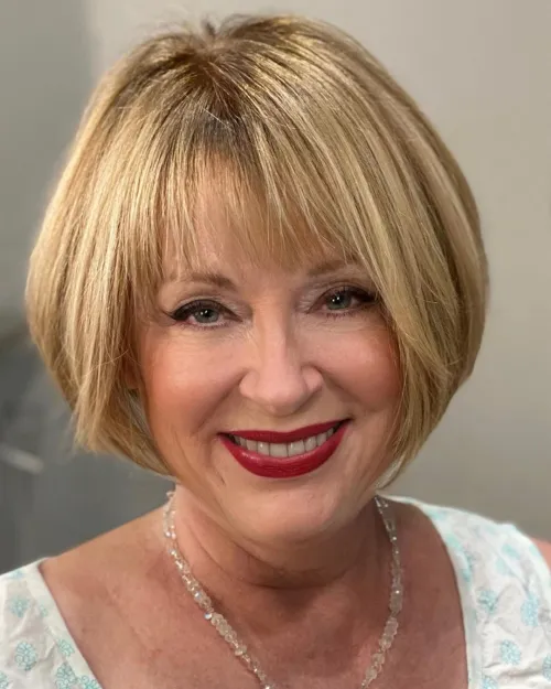 Blonde Bob Hairstyle with Blunt Bangs