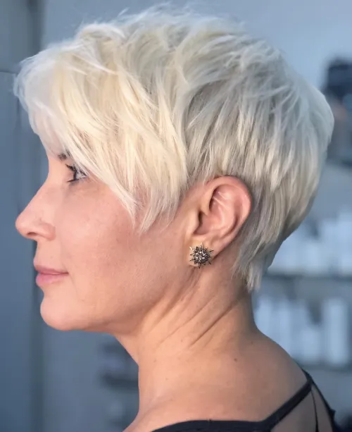 Blonde Pixie with Side Swept Bangs