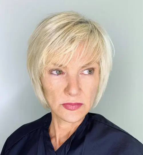 Bombshell Blonde with Side Swept Bangs