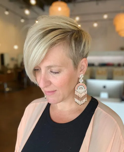 Cute Blonde Pixie with Side Swept Bangs