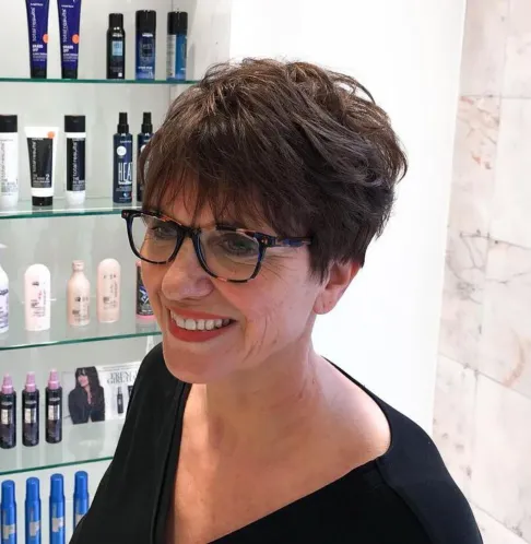 Cute Feathered Brown Pixie Over 50