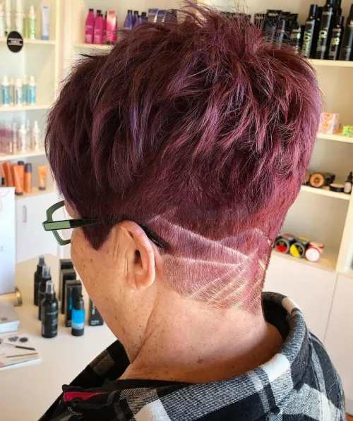 Dark Red Pixie with Undercut for Thick Hair