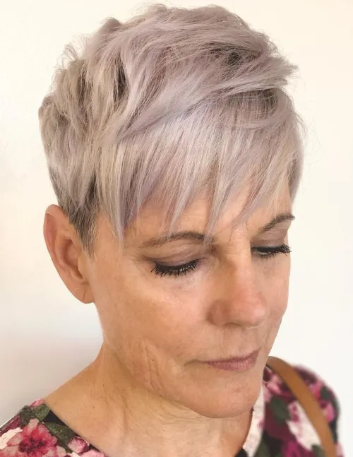 Edgy Platinum Long Pixie Cut