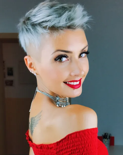 Fluffy Gray Hairstyle with Undershave