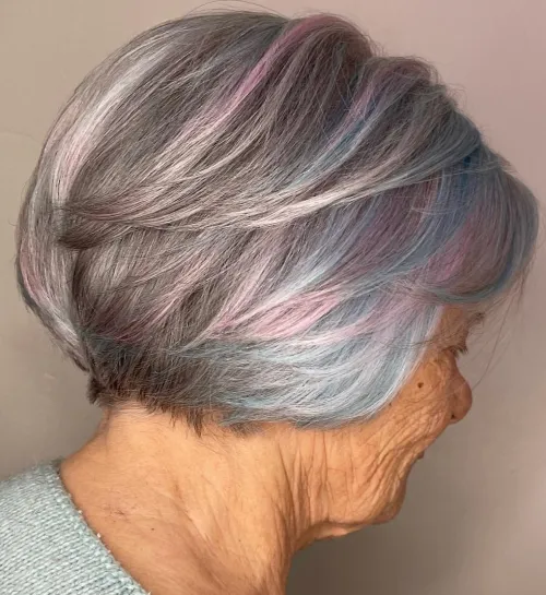 Gray Bob with Multicolored Highlights