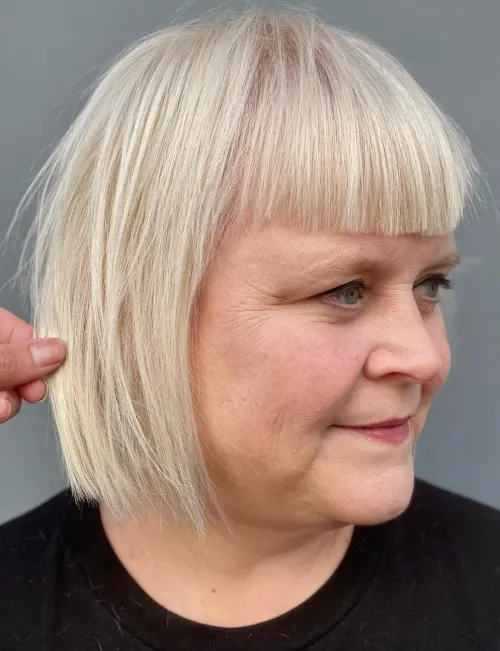 Icy Blonde Blunt Bob with Bangs