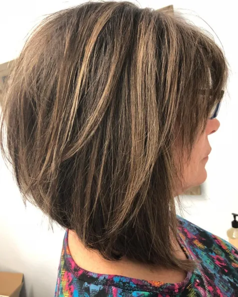 Long Choppy Bob with Bangs for Women Over 50