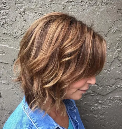 Messy Chocolate Bob with Blonde Highlights