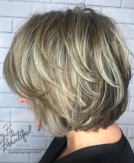 Metallic Bronde Bob with Feathered Layers