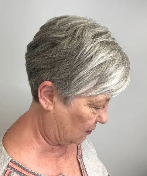 Short Salt and Pepper Cut with Highlighted Bangs