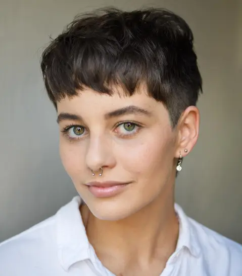 Short Shaved Pixie with Micro Bangs