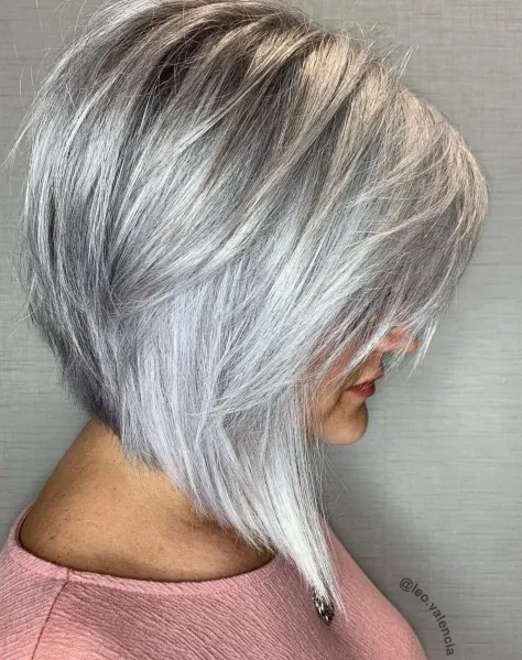Steeply Angled Silver Bob with Layers