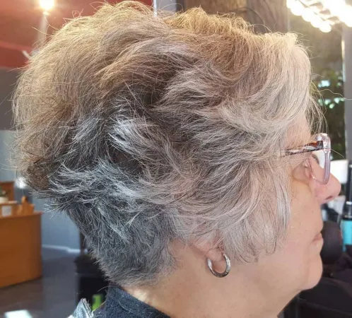 Textured Salt and Pepper Pixie with Tapered Nape