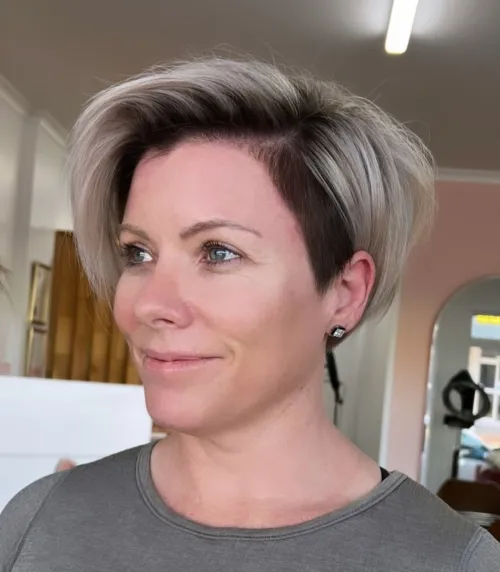 Undercut Blonde Bob with Dark Roots