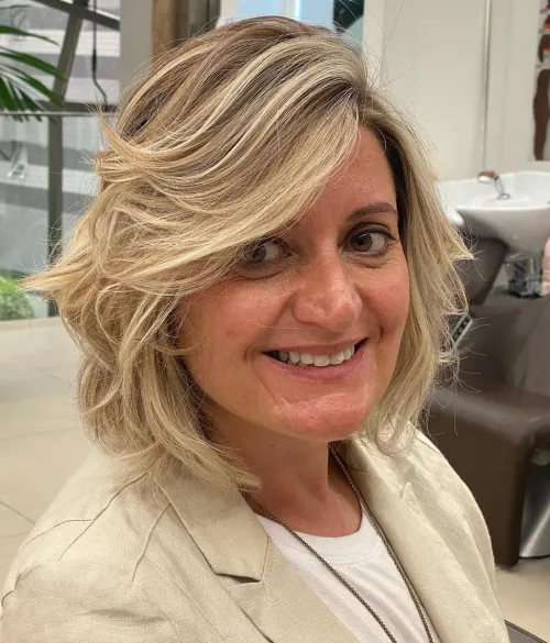 Wavy Bob with Side Swept Bangs