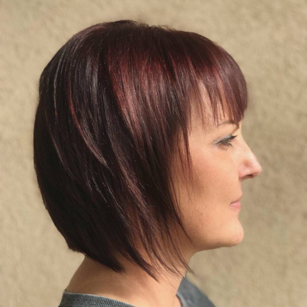 a line bob with wispy fringe short women over 40
