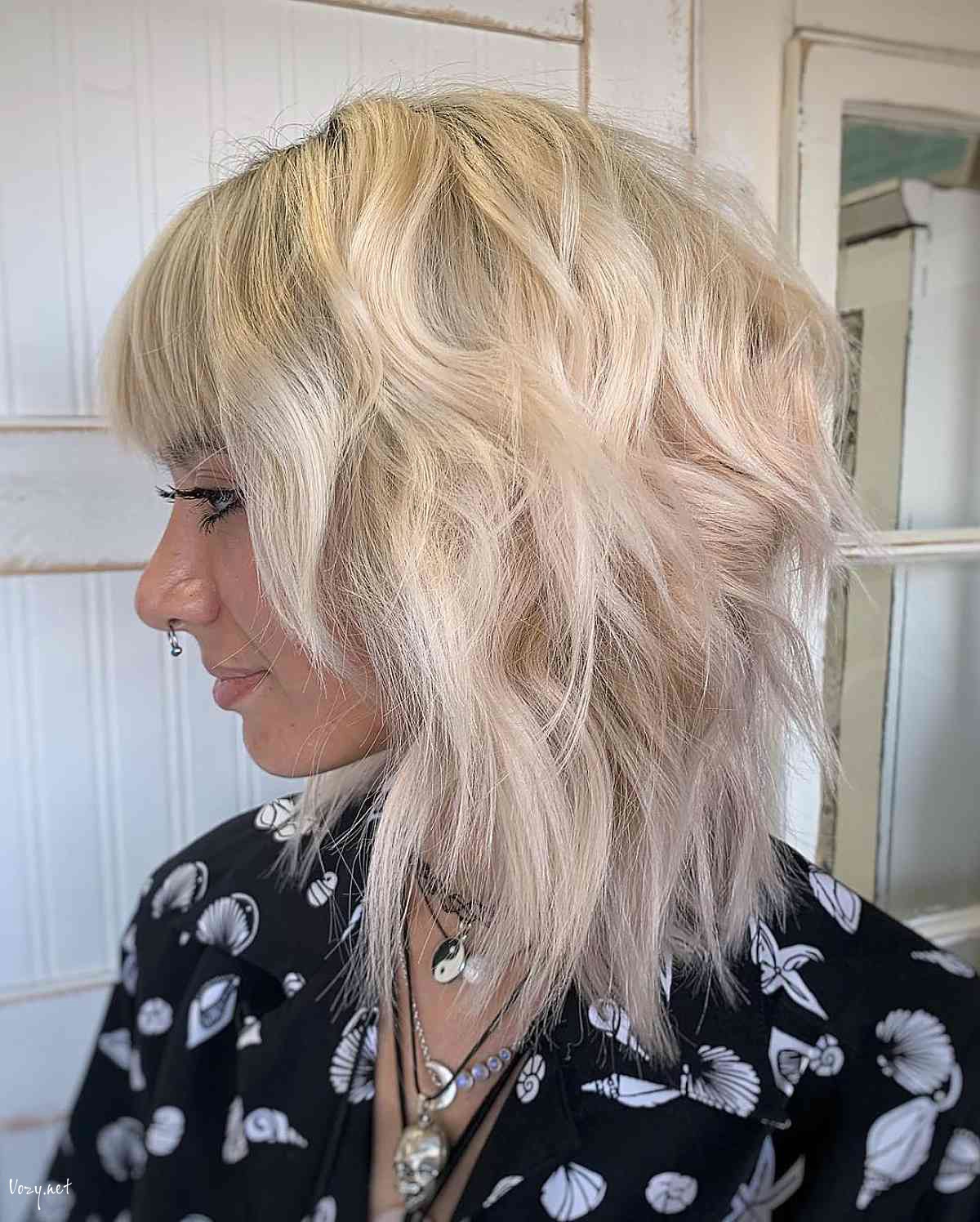 angled medium length shag cut
