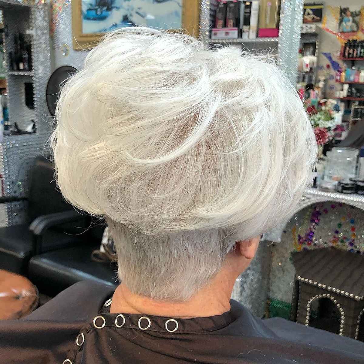 back view of a wedge cut on a sixty year old woman