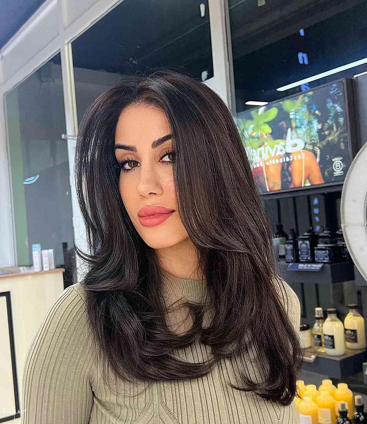 beautiful long curtain bangs on mid length fine hair