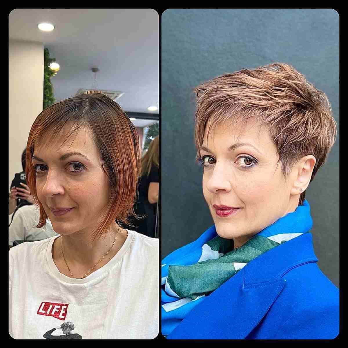 before and after pixie cut for ladies over 50 with thin hair