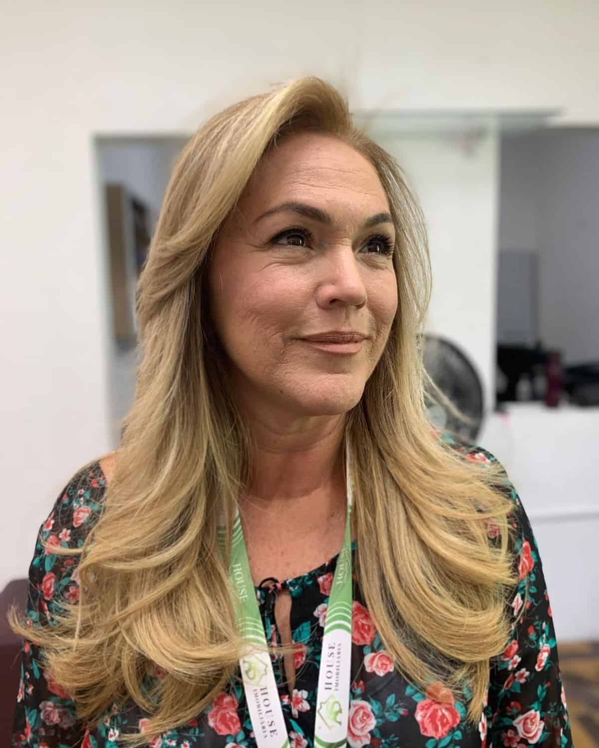 blonde hair with long waves for women in their 50s