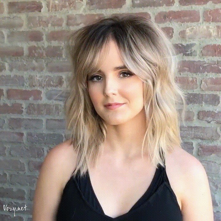 blonde shadow root medium length shag