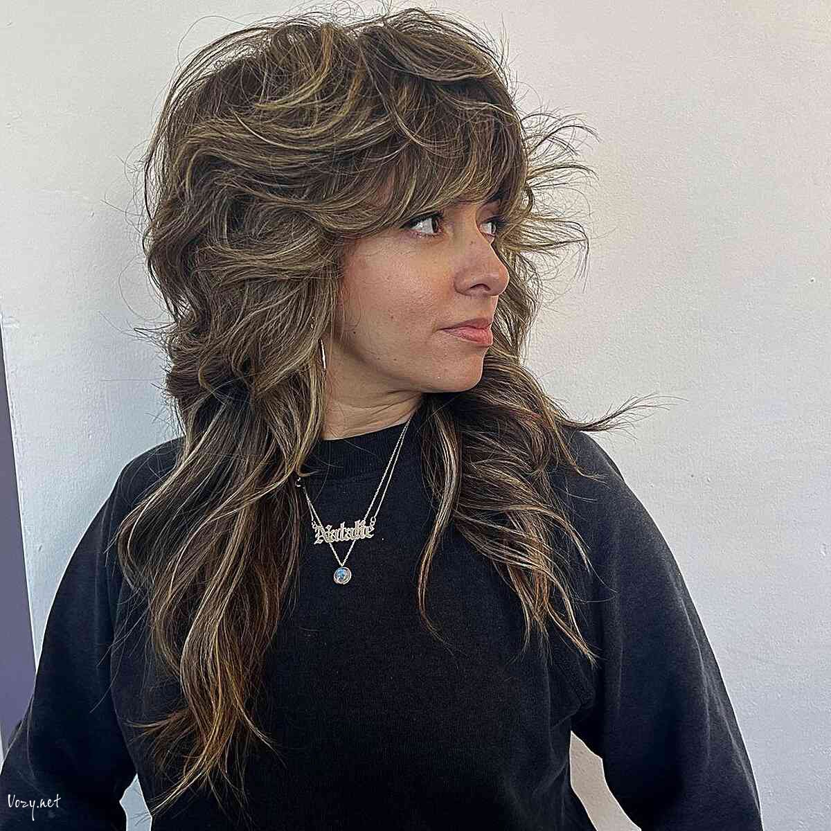 blowout on wavy long layered wolf shag