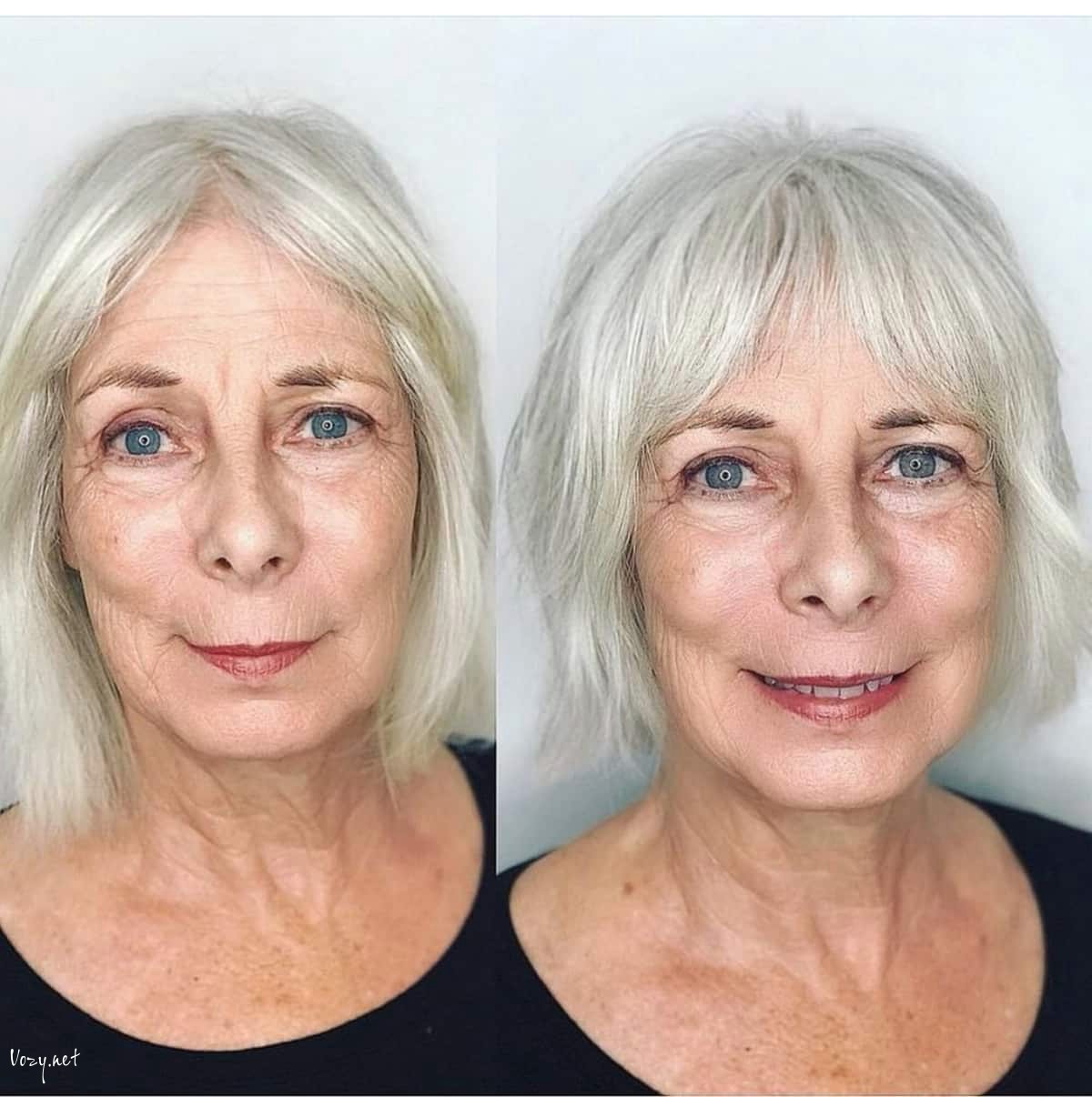 bob with curtain bangs for older women