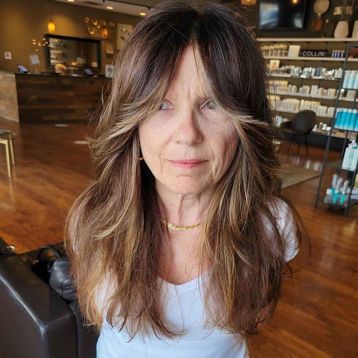 brunette with golden brown highlights