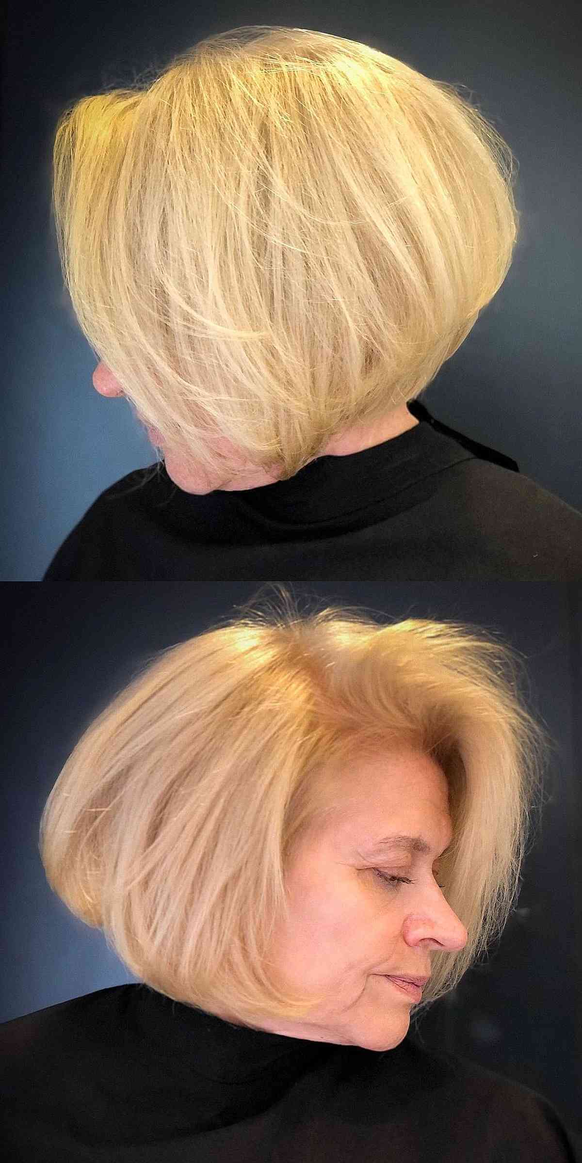 chin length angled bob for women over 50 with fine hair