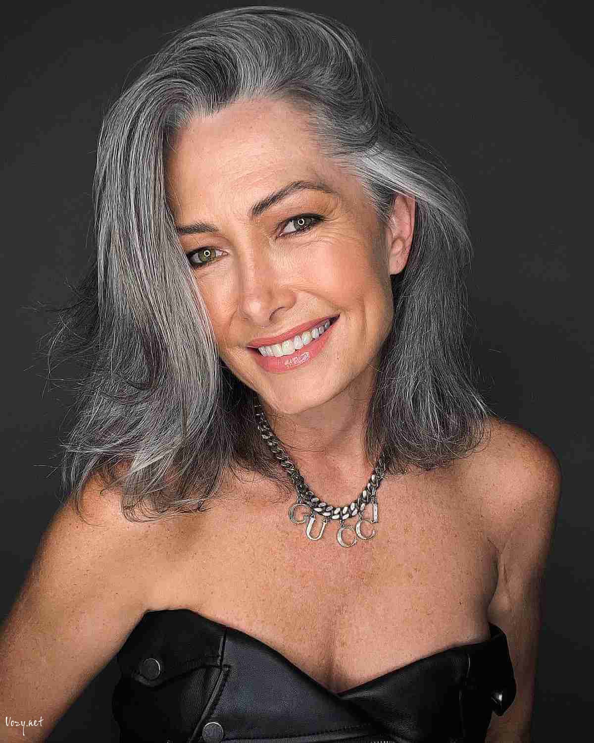 collarbone length cut on salt and pepper hair for women 50 and up