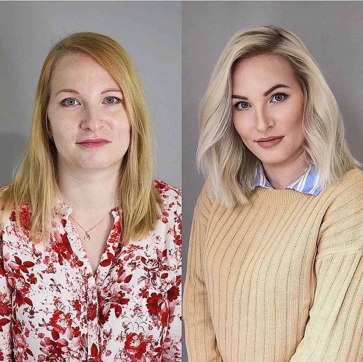 cool blonde with a side part for fine hair