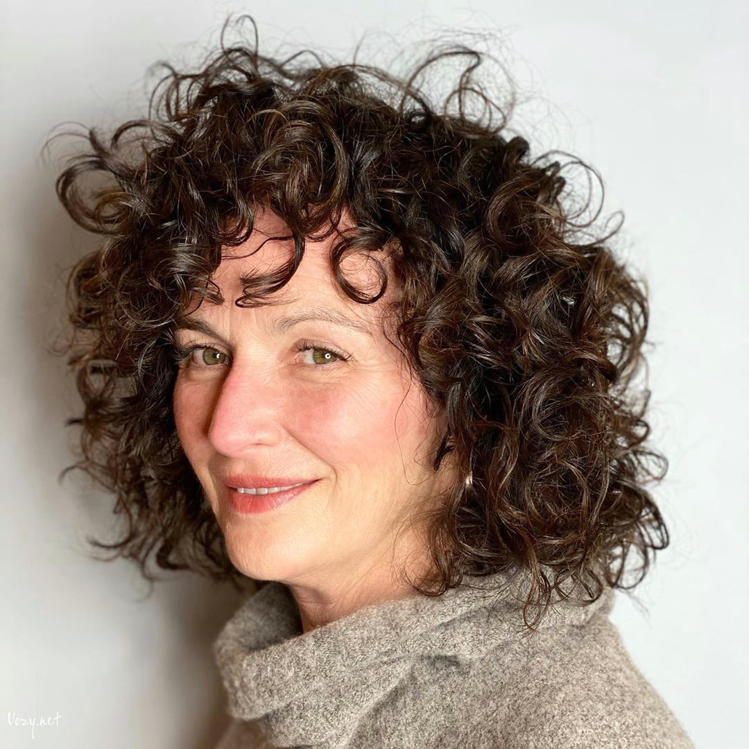 curly bob for older women over 50 with thick hair