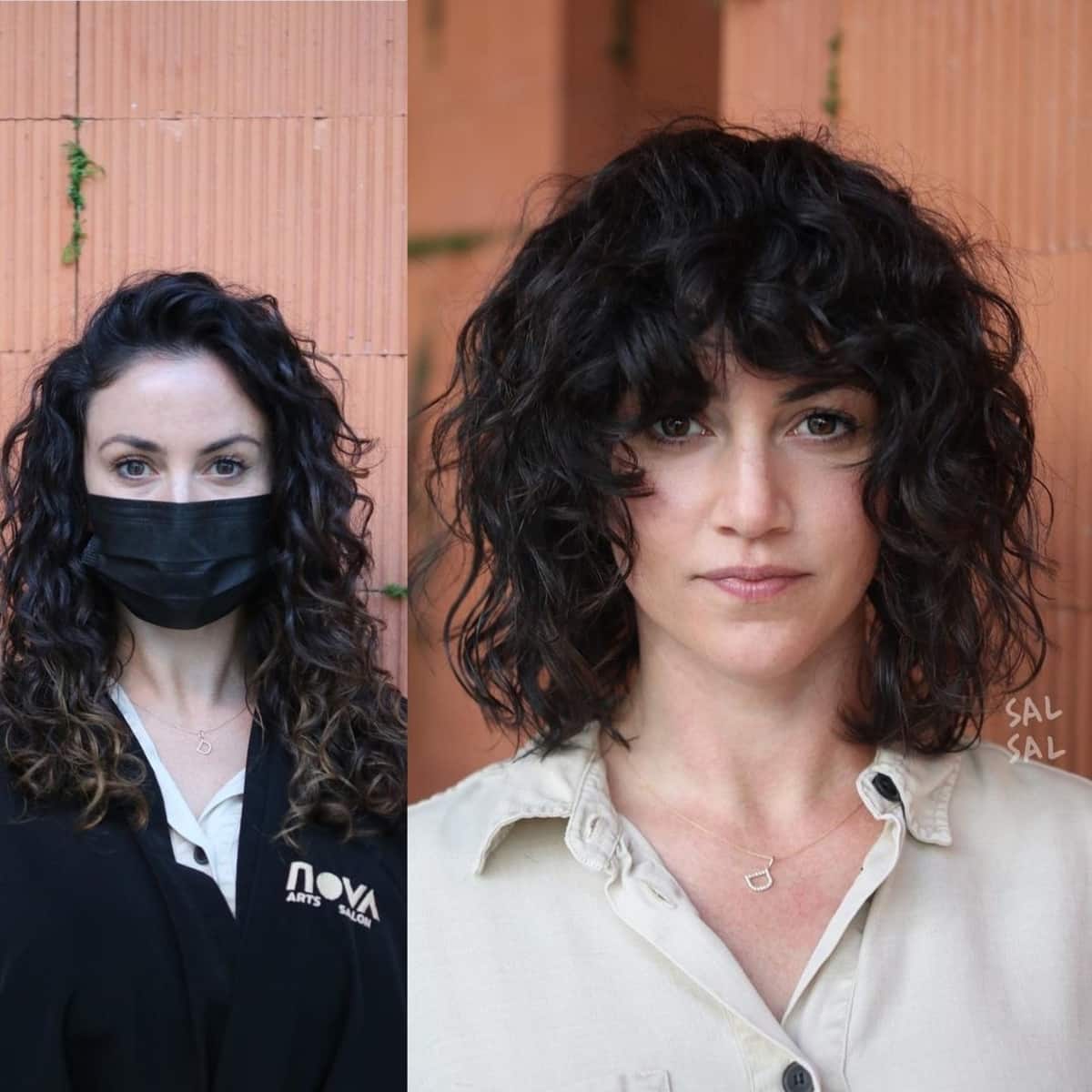 curly shag hairstyle with bangs