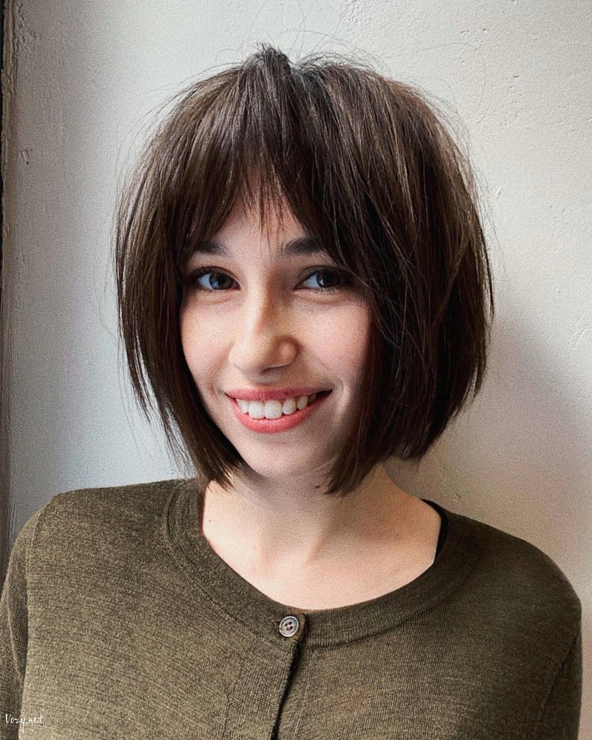 curtain bangs on a bob haircut