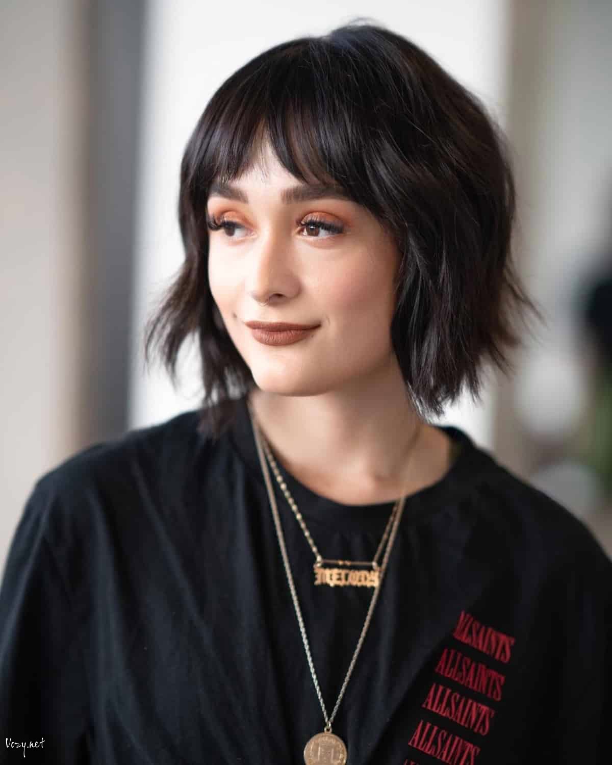 cute bob with short curtain bangs