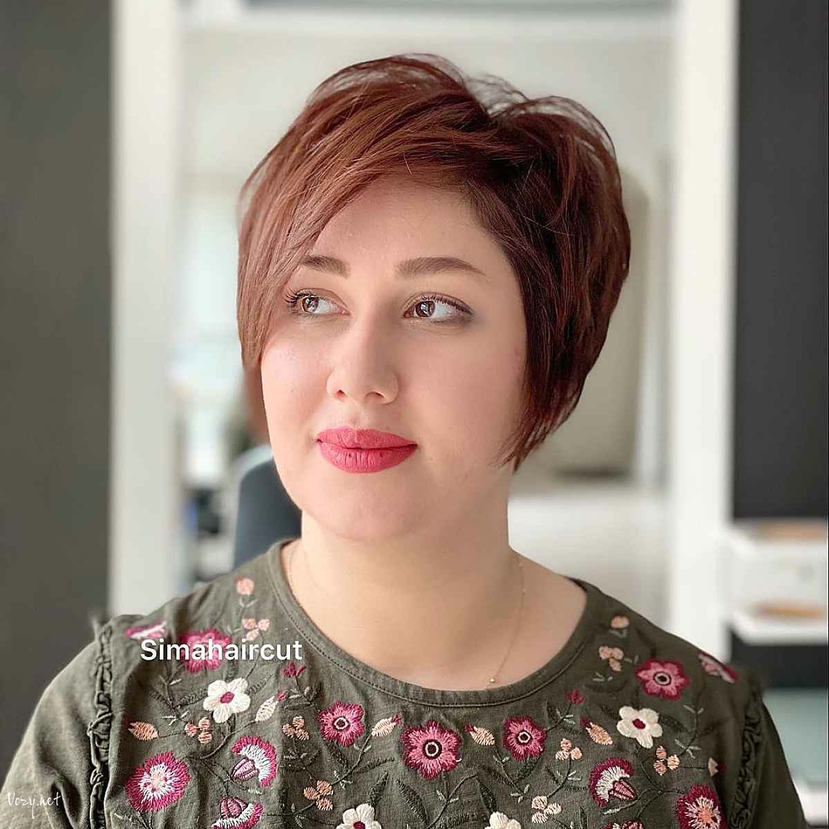cute pixie with side swept bangs for women with double chins