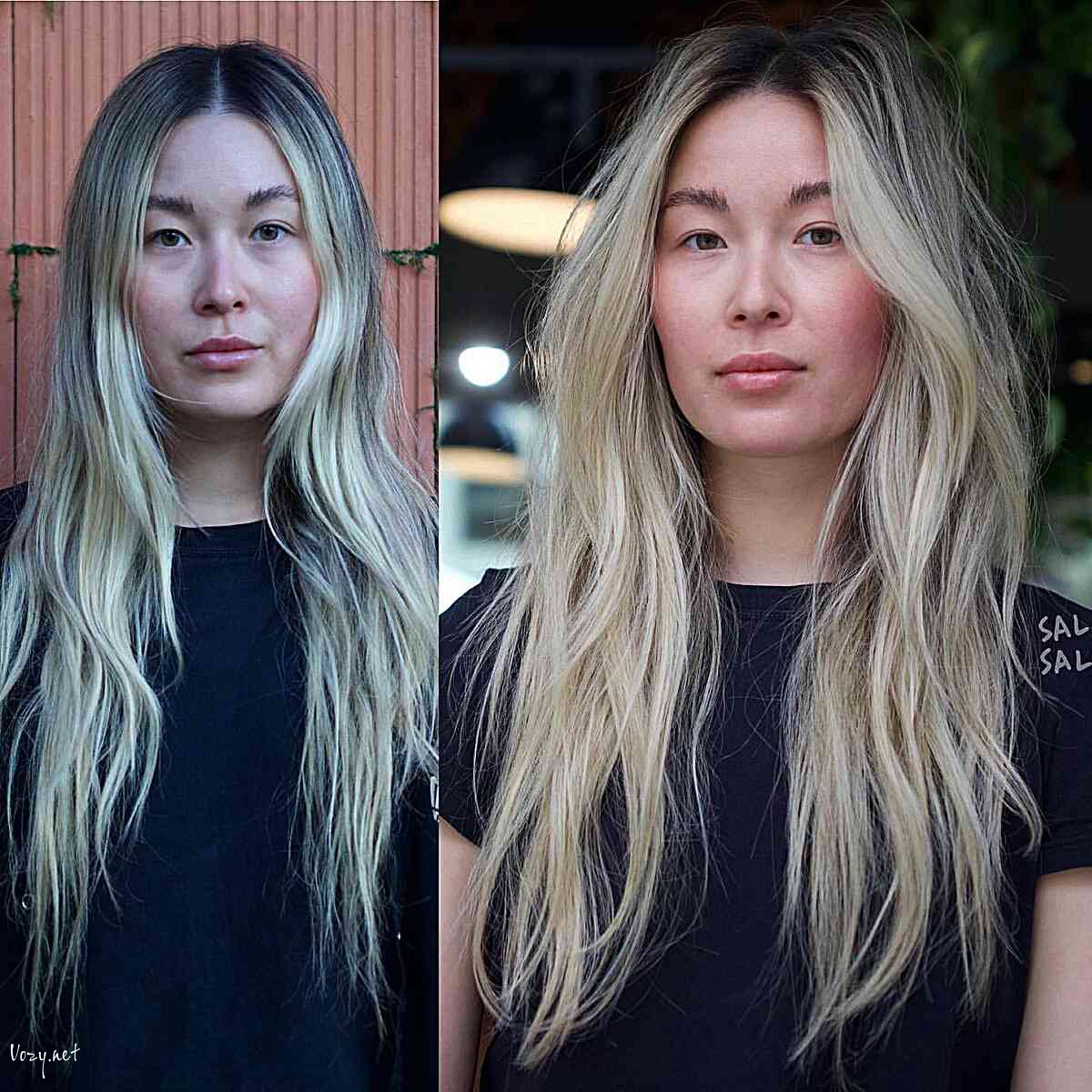 dark rooted long blonde fine hair for women